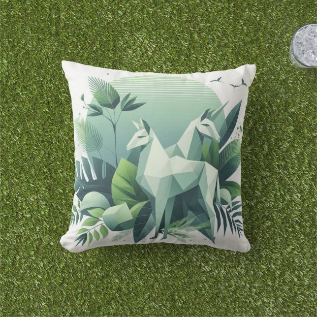 ローポリ動物クッション – ミニマルスタイリッシュリストデコール アウトドアクッション (芝生)