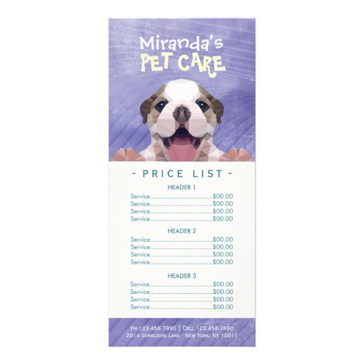 ローポリ犬ペットケアグルーミング入浴料金表 ラックカード (正面)