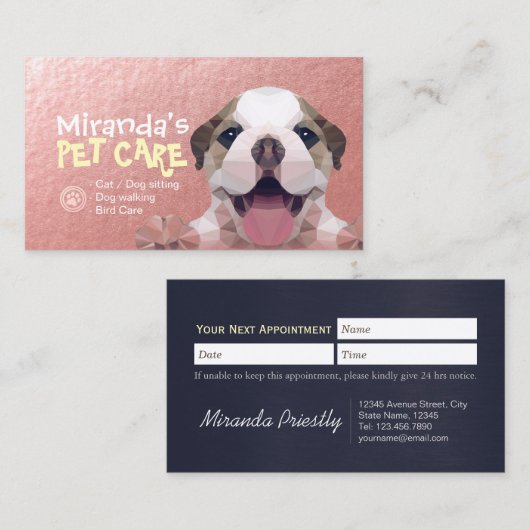 ローポリ犬ペットケアグルーミング入浴食品サロン 予約カード (正面/裏面)