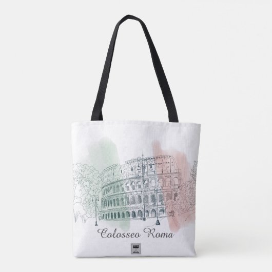 ローマのコロシアムイタリア国旗の色のスケッチ トートバッグ (裏面)