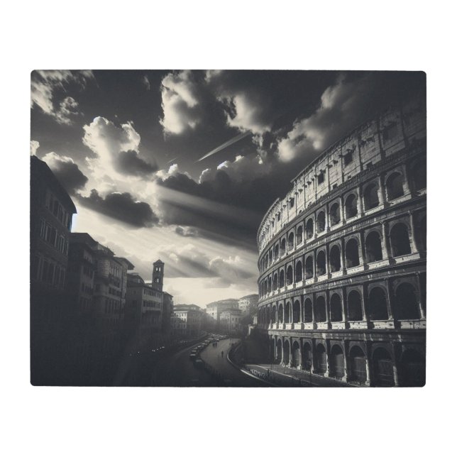 ローマのコロシアムモノクロ – 古代の強度 メタルプリント (正面)