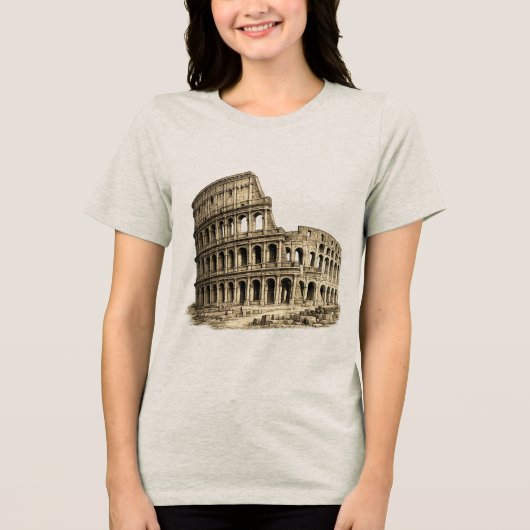 ローマのコロッセオの古風な版画 トライブレンドTシャツ (正面)