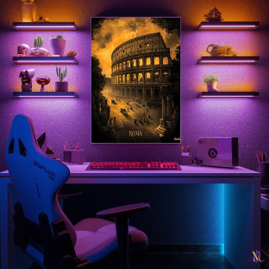 ローマのスカイライン - チャコール モノクローム アート - アーバン ポスター