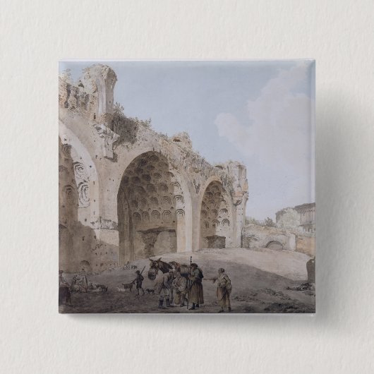 ローマのフォーラム(平和の寺院)の眺め1779年 缶バッジ (正面)