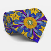 ローマのモザイクスタイルの黄色と青の繰り返しパターン ネクタイ (ロール)