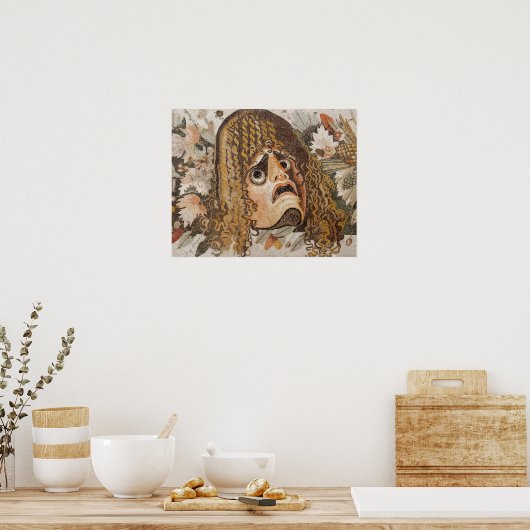 ローマのモザイク、マスク、葉フルーツ ポスター (キッチン)