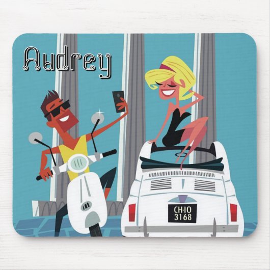 ローマの休日のフィアットスクーター。カスタマイズ マウスパッド (正面)