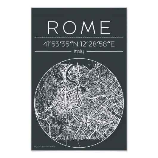 ローマの円形都市地図ポスター ミニマルな都市ポスター フォトプリント (正面)