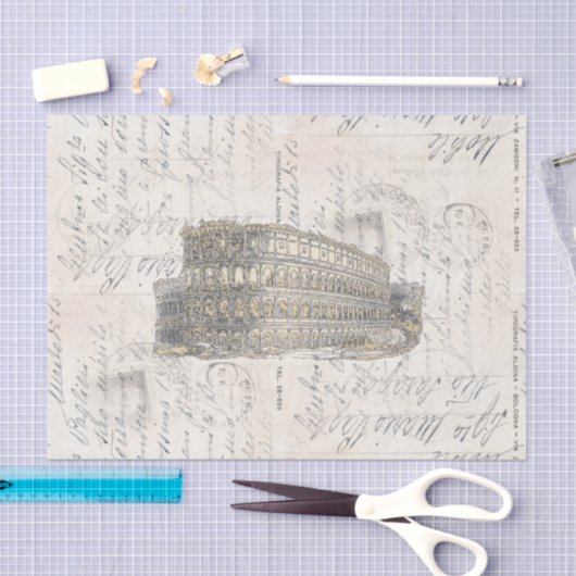 ローマの古代コロシアムのイタリアンな郵便はがきのティッシュ 薄葉紙 (クラフト)