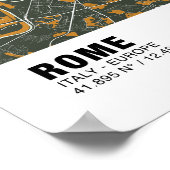 ローマの地図ポスター – イタリアの緑と金色の地図 ポスター (角)