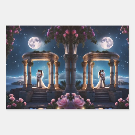 ローマの廃墟にキスをする夫婦 ラッピングペーパーシート (正面)