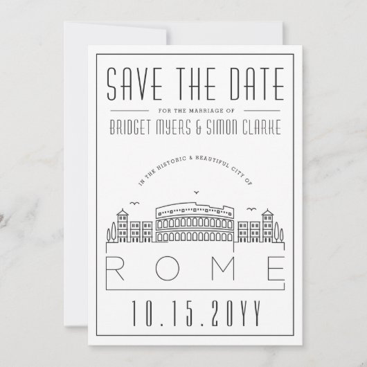 ローマの結婚式 | スタイリッシュなスカイラインの結婚式のお知らせ 招待状 (正面)