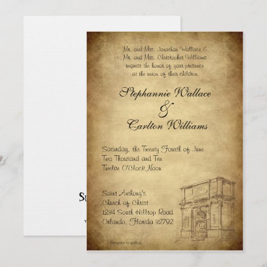 ローマの結婚式 招待状 (正面/裏面)