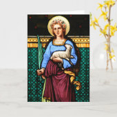 ローマの聖アグネス、子羊とヤシの葉を保持 カード (黄色い花)