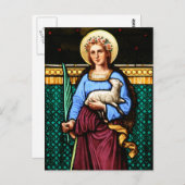 ローマの聖アグネス、子羊とヤシの葉を保持 ポストカード (正面/裏面)