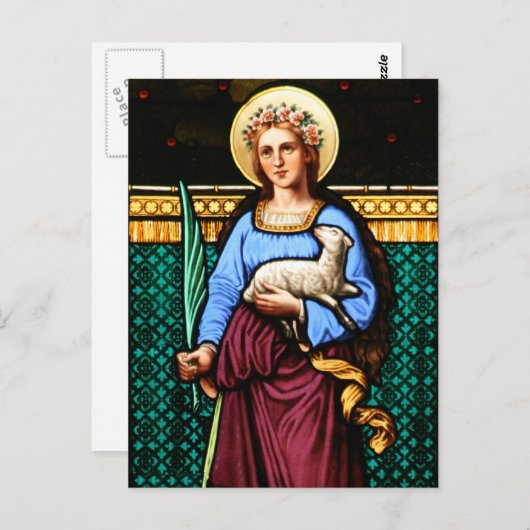 ローマの聖アグネス、子羊とヤシの葉を保持 ポストカード (正面/裏面)