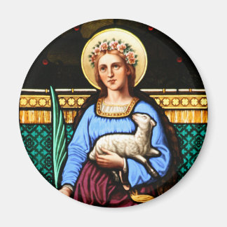 ローマの聖アグネス、子羊とヤシの葉を保持 マグネット