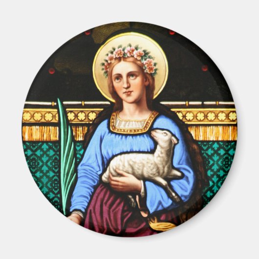 ローマの聖アグネス、子羊とヤシの葉を保持 マグネット (正面)