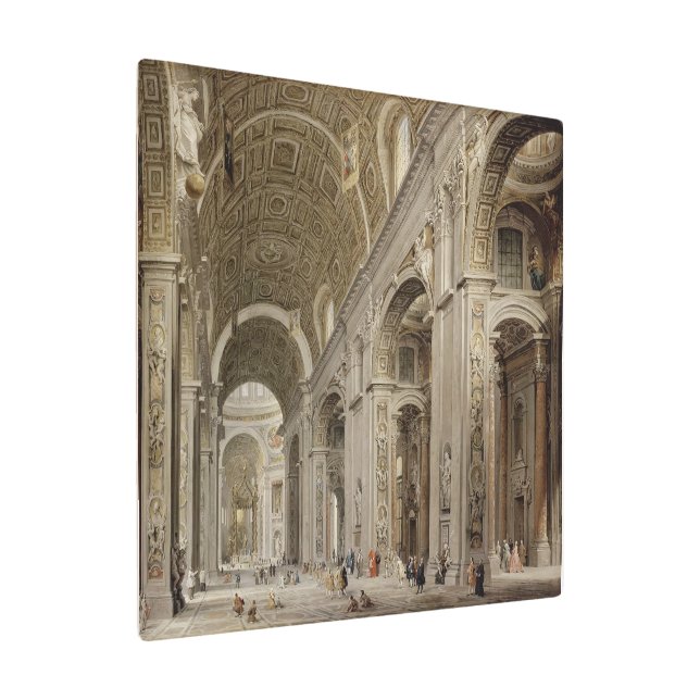 ローマの聖ペテロ大聖堂のインテリア メタルプリント (アングル)