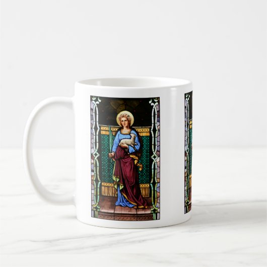 ローマのStアグネス、子ヒツジおよびシュロの葉を握ります コーヒーマグカップ (左)