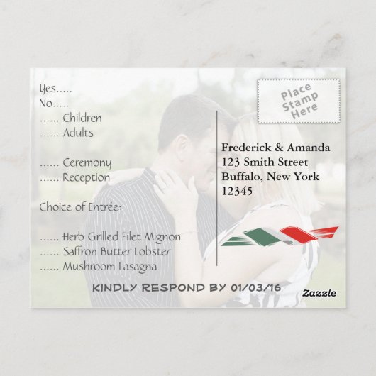ローマをテーマにした結婚式RSVP招待状と写真 ポストカード (裏面)