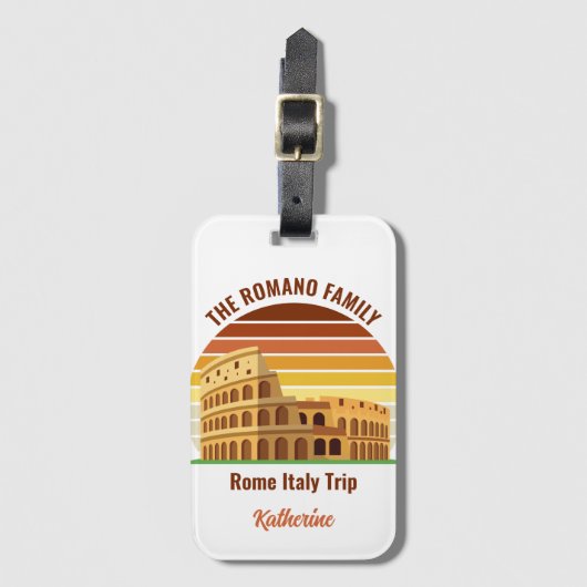 ローマイタリアファミリートリップコロッセウムサンセットカスタム ラゲッジタグ (正面縦)