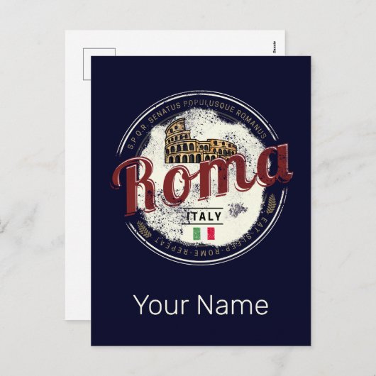 ローマイタリアレトロコロッセウムヴィンテージホリデイ シーズンポストカード (正面/裏面)