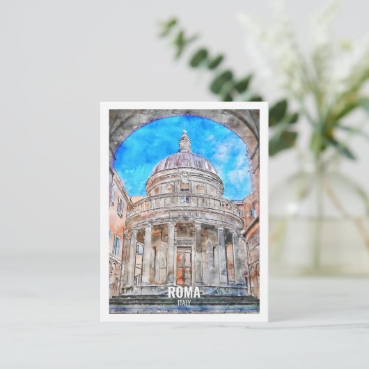 ローマイタリア有名なトラベルプレイスウォーターカラースケッチ ポストカード (スタンド正面)