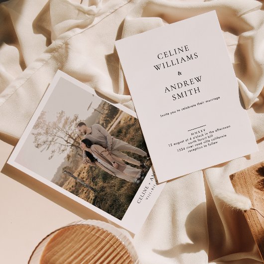 ローマエレガント数字写真結婚のミニマル 招待状