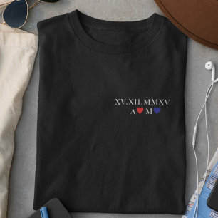 ローマカスタム数字日付記念日ブラック Tシャツ