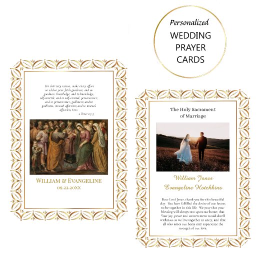 ローマカトリックの結婚式写真 祈りのカード プレイスカード