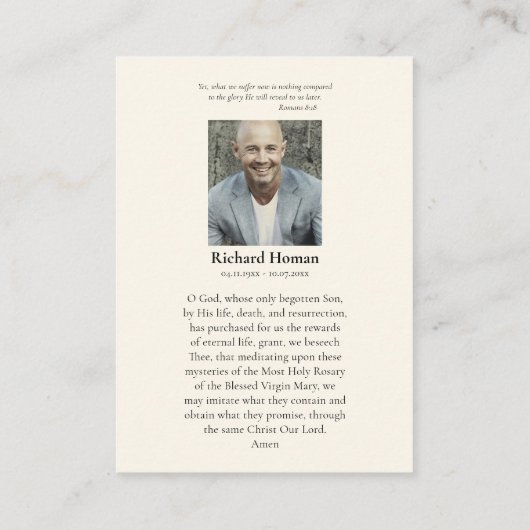 ローマカトリック写真葬儀祈りの言葉カード プレイスカード (裏面)