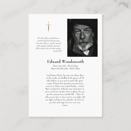 ローマカトリック記念写真祈りの言葉カード プレイスカード (裏面)