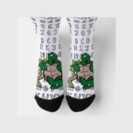 ローマクール字を使った緑の亀の漫画 ソックス