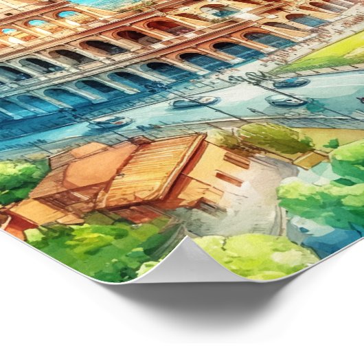 ローマコロシアムイタリアウォーターカラーアート ポスター (角)