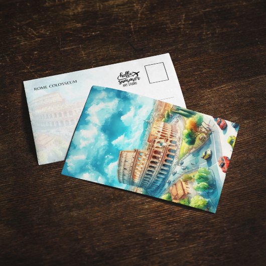 ローマコロシアムイタリアウォーターカラーポストカード 招待状