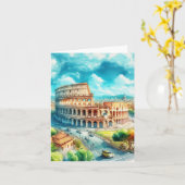 ローマコロッセウムイタリアウォーターカラー カード (黄色い花)