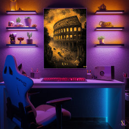 ローマスカイライン – 木炭モノクロアート – アーバン ポスター