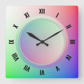 ローマモダン数字とおもしろいパステルレインボーディスク スクエア壁時計 (正面)