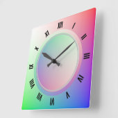 ローマモダン数字とおもしろいパステルレインボーディスク スクエア壁時計 (傾斜)