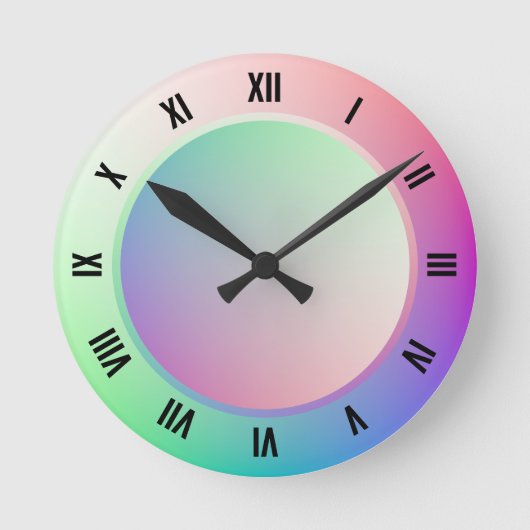 ローマモダン数字オンおもしろいパステルレインボーホイール ラウンド壁時計 (正面)