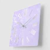 ローマンナンバーズシルバーグレーラベンダーグリッターグラム スクエア壁時計 (傾斜)