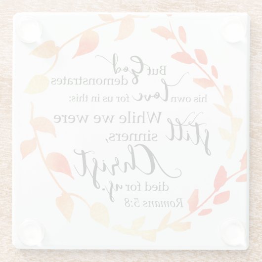 ローマンバイブル引用文キリスト信仰に基づく秋リース ガラスコースター (裏面)