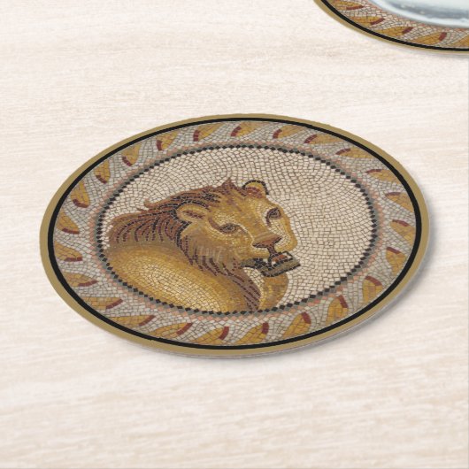 ローマンライオンモザイク ラウンドペーパーコースター (アングル)