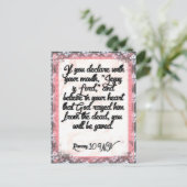 ローマ人のための聖書の詩のメモリーカード10:9 NIV ポストカード (スタンド正面)