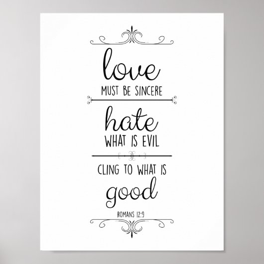 ローマ人への手紙12:9 愛は誠実なものでなければなりません クリスチャンポスター ポスター (正面)