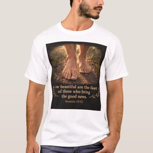 ローマ人への手紙 10:15と福音 Tシャツ (正面)
