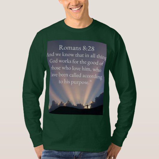 ローマ人への手紙 8章28節 聖書 メンズ ロングスリーブTシャツ Tシャツ (正面)