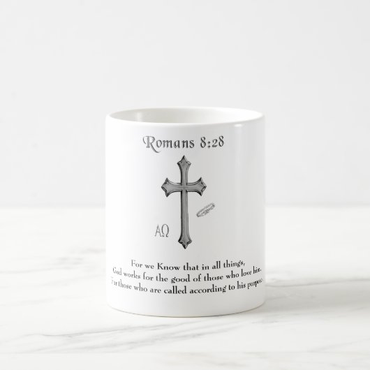 ローマ人への手紙 8:28 キリスト教の聖書の節 コーヒーマグカップ (中央)