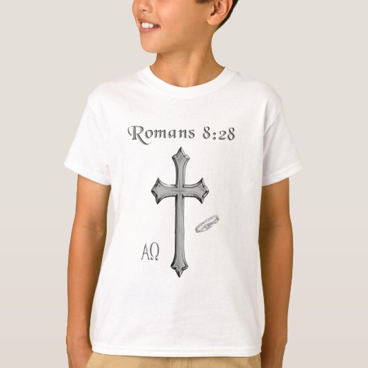 ローマ人への手紙 8:28 キリスト教聖書の詩 Tシャツ (正面)